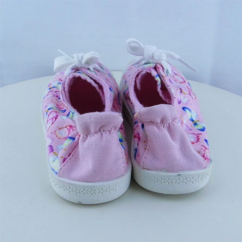 Wonder Nation Youth Girls Sneaker Shoes Pink Fabric Lace‎ Up Size 2 Medium
